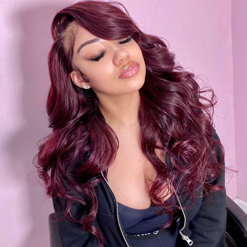 Bourgogne 99J Body Wave Red Lace Front Wig à vendre