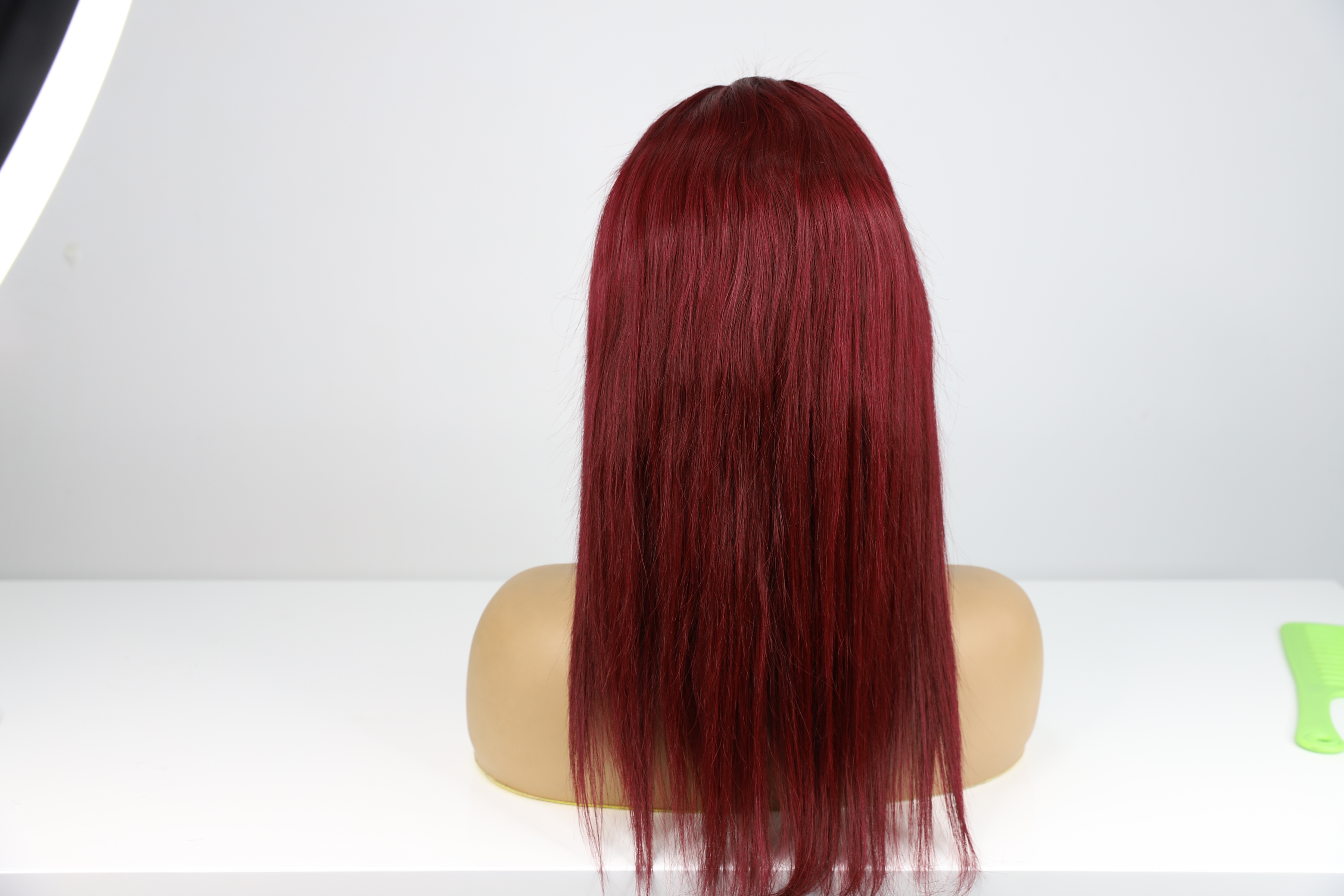 Perruque Lace Front Wig couleur bordeaux, longue et lisse, rouge, 99J
