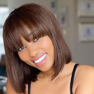 Bob Bob Human Wig avec une frange pour les femmes raides Remy Hair Wigs Dark Brown