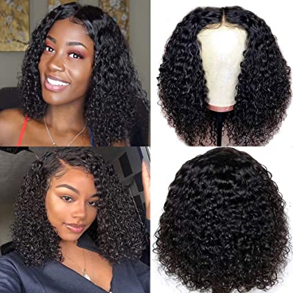 14inch Bob courte Bob Wigs 4x4 Fermeture en dentelle perruques Brésilien Curly Wave Human Heum