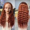Perruques en gros perruques de cheveux humains bouclés vins Gingembre brésilien Remy Water Wave Lace Front Perruque à 180% Pré-cueilli