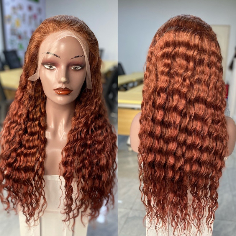 Perruques en gros perruques de cheveux humains bouclés vins Gingembre brésilien Remy Water Wave Lace Front Perruque à 180% Pré-cueilli
