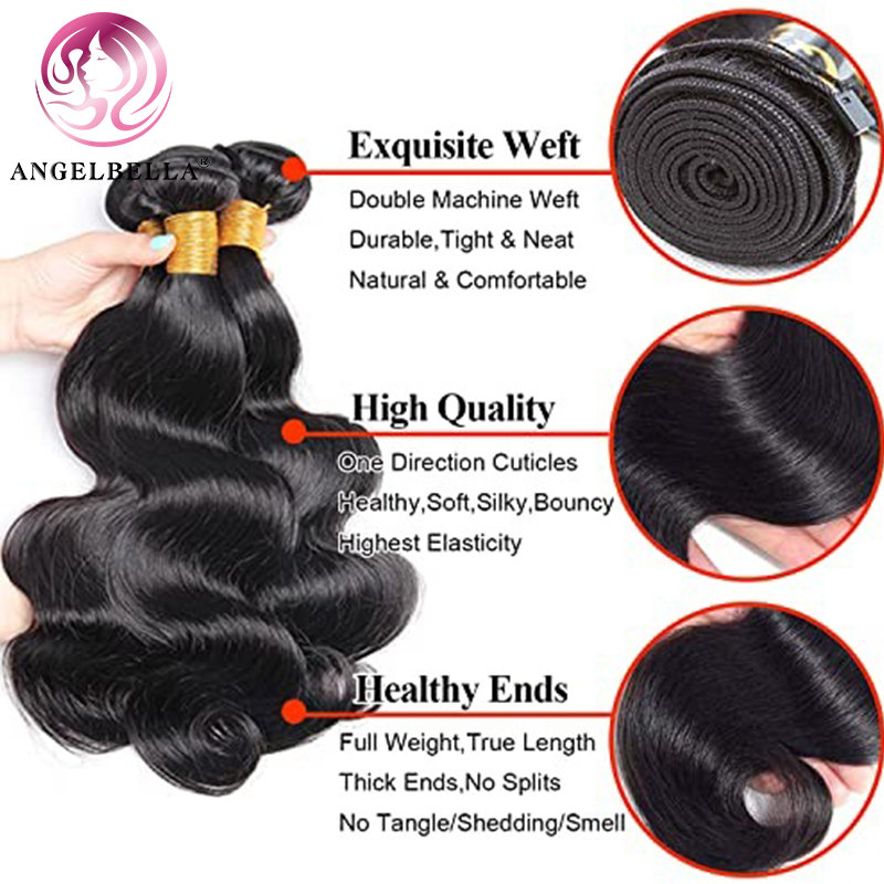 Angelbella Queen Doner Virgin Hair Natural Brésilien 1B # Wave Body Wave Human Human Extensions Bundles