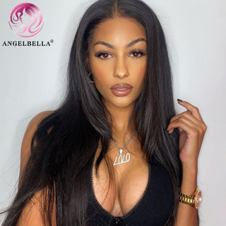 Angelbella Queen Doner Vierge Cheveux Raides 1B # 13X6 HD Dentelle Frontale Perruque de Cheveux Humains