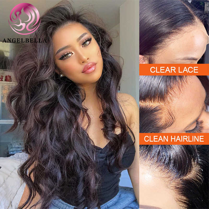 Angelbella Glory Virgin Hair Beauty Supply 13x4 1B # Body Wave Human Human HD Lace Lace Front Pernues