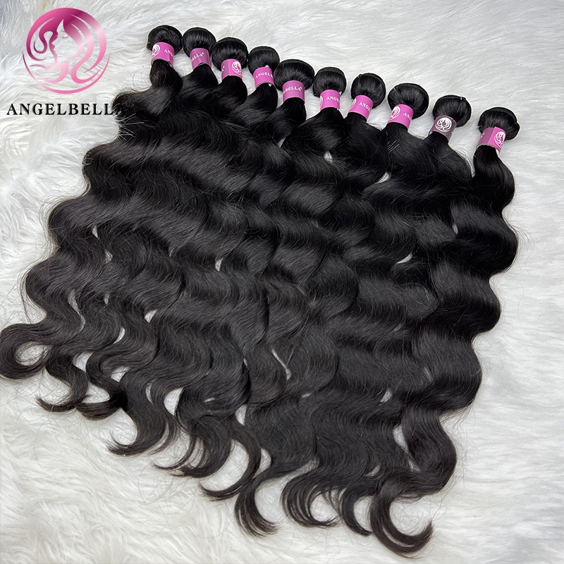Angelbella en gros naturel noir brésilien vierge humain paquets de cheveux vendeurs à double trot