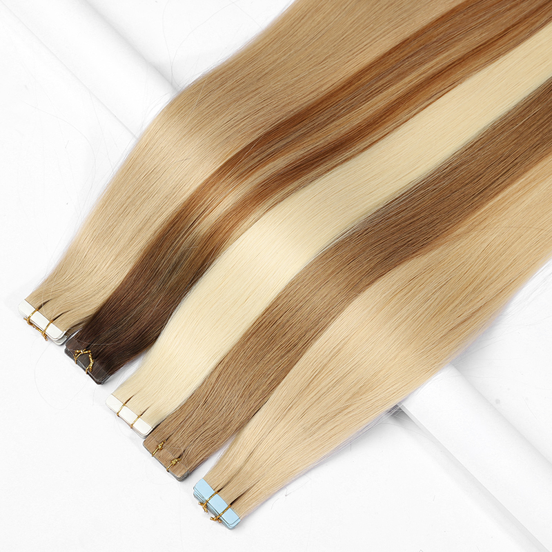Ruban blonde naturel en gros dans les extensions de cheveux 100% cru vierge humain raide invisible osse blonde claire