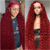 Angelbella 99J Bourgogne Water Wave Heuvraines dentelle humaine Perruques avant 180% densité sans glu sans glue 13x4 Transparent Swiss Lace Frontal Wig