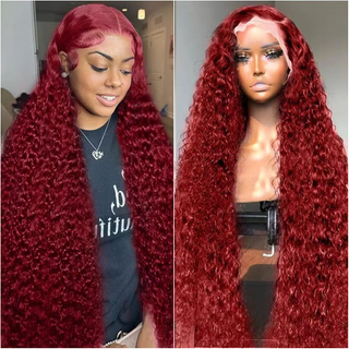 Angelbella 99J Bourgogne Water Wave Heuvraines dentelle humaine Perruques avant 180% densité sans glu sans glue 13x4 Transparent Swiss Lace Frontal Wig