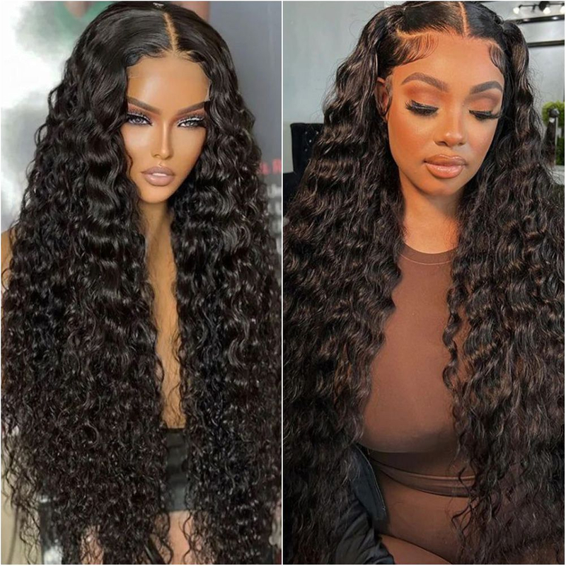 Angelbella 30 pouces 180% densité Wave profonde sans glueless 13x4 en dentelle transparente avant perruques de cheveux humains pour femmes noires