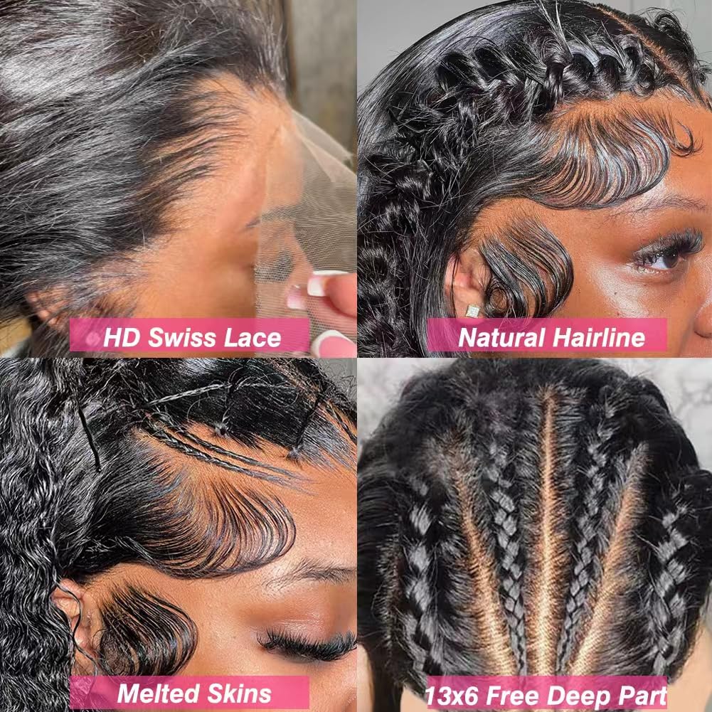 AngelBella 12-40 pouces vague d'eau dentelle avant perruques cheveux humains pré-épilés 13x6 partie profonde HD dentelle frontale perruque 180 densité bouclés perruque de cheveux humains pour les femmes