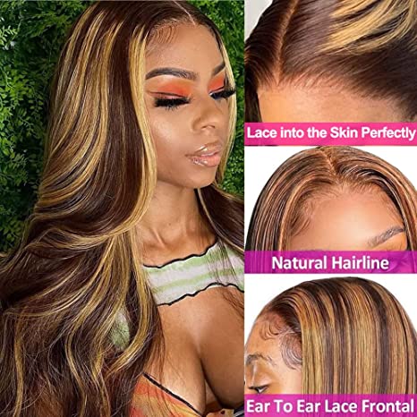 100% Human Heuv Hair Lace Wigs Body Wig Highlight Lace Lace Front Perruque pour les femmes noires