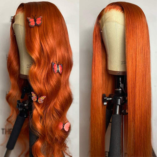 Cheveux orange gingembre couleur os droit de dentelle transparente pré-cueillie