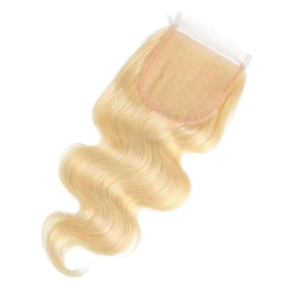 Angelbella Hair Blonde Couleur # 613 Body Wave Virgin Human Hair Knots Bleached Free Part 4x4 Lace Fermeure