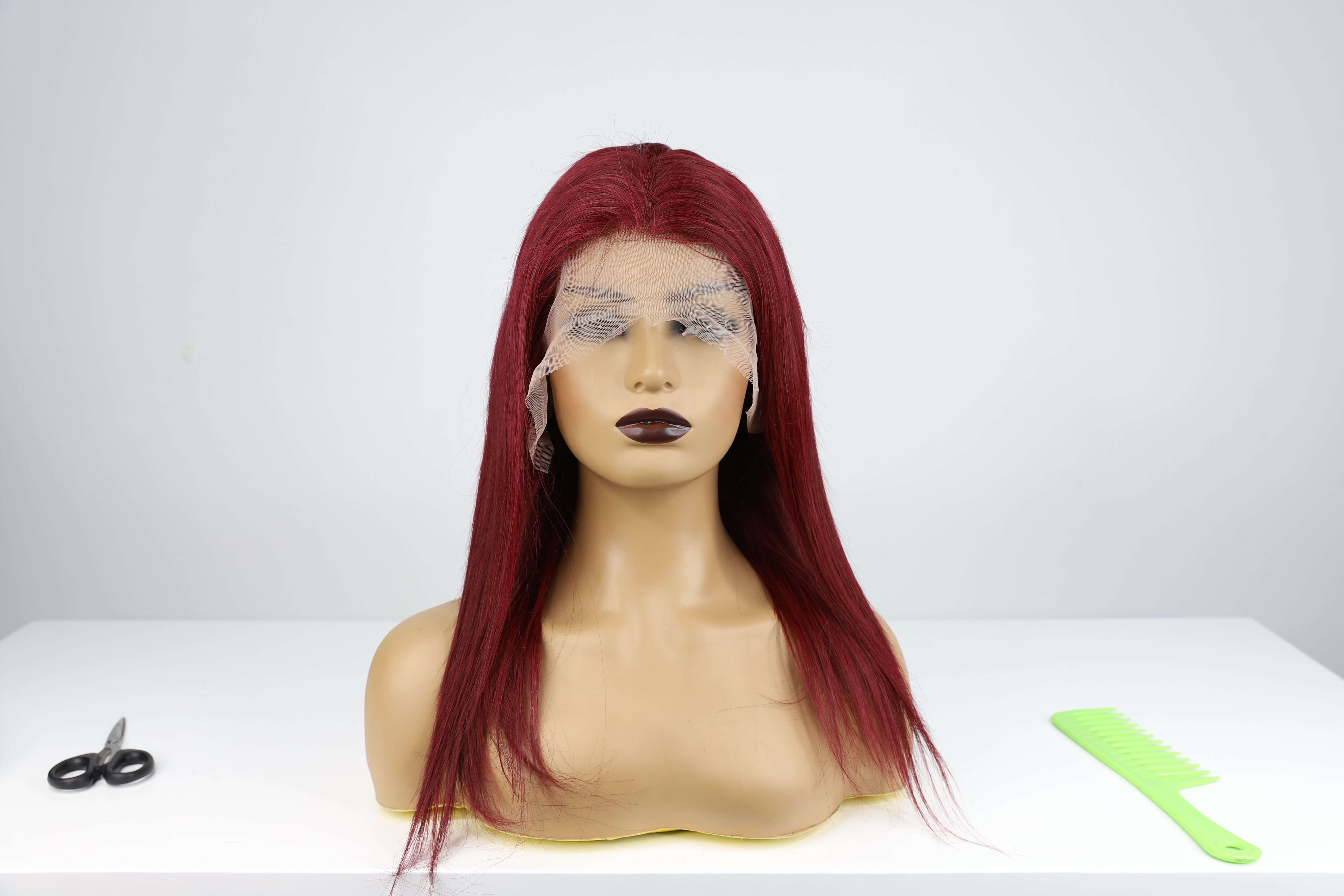 Perruque Lace Front Wig couleur bordeaux, longue et lisse, rouge, 99J