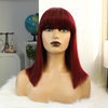 Remy Cheveux sans glue sans lace avant perruques de cheveux humains Red Bourgogne 99J Couleur 150% densité raide Perruque à cheveux humains avec bang