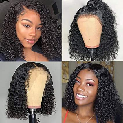 Bob bouclés courts cheveux vierges pour femmes noires pré-cueillies avec des cheveux de bébé 150% de densité (10 pouces, 13x4）