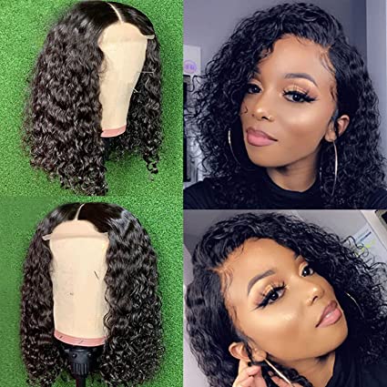 14inch Bob courte Bob Wigs 4x4 Fermeture en dentelle perruques Brésilien Curly Wave Human Heum
