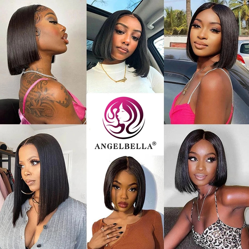 Cheveux humains courts Bob Wigs avec des cheveux pour bébé pour les femmes noires pré-cueillies nœuds 10 pouces