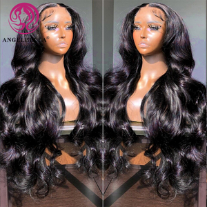 Angelbella Queen Doner Virgin Hair Natural Black 13x4 150% Density Body Wave Human Human Hd Lace Frontal Wig 
