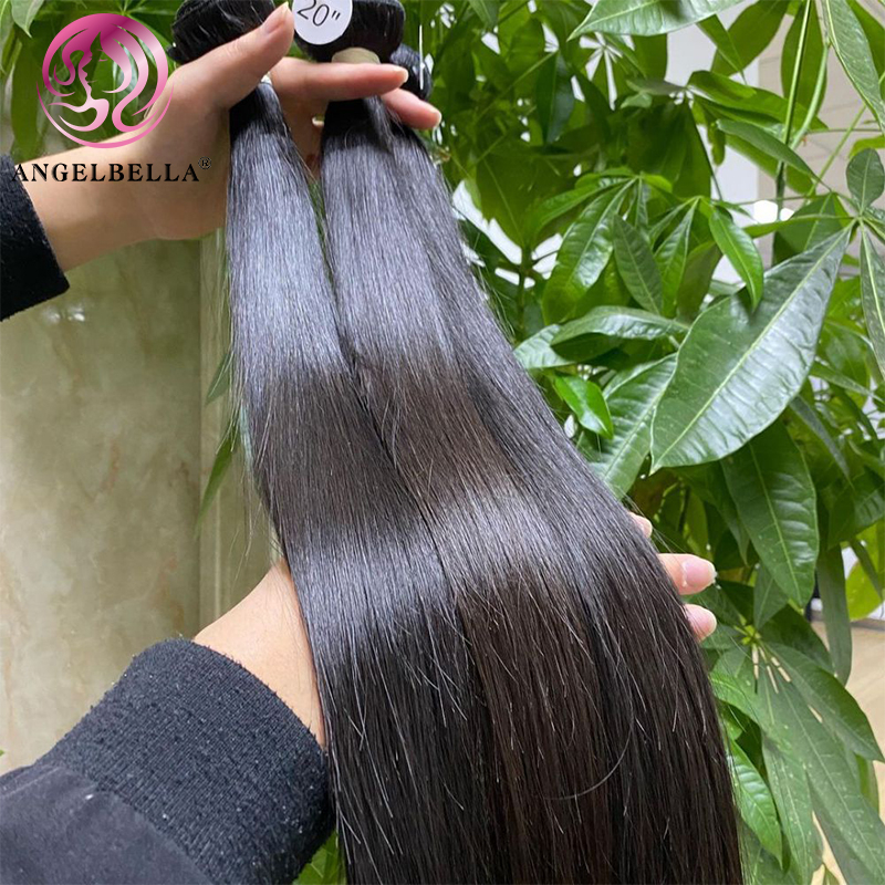 Angelbella Queen Doner Virgin Hair Brésilien Natural Noir Right Straight Human Hair Extensions tisser les faisceaux 