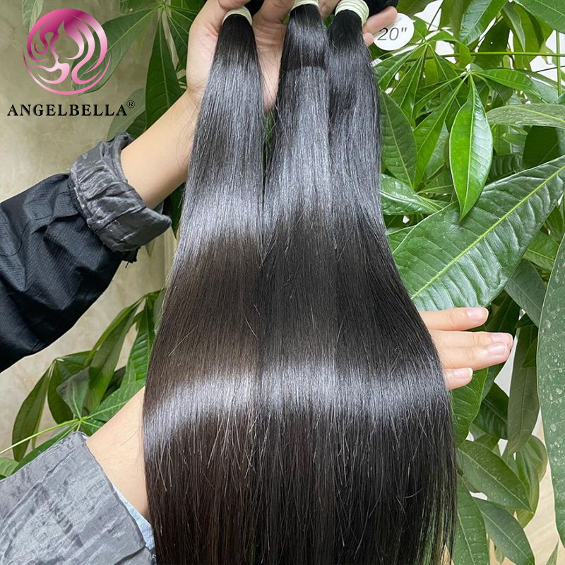 Angelbella Queen Doner Virgin Hair Brésilien Natural Noir Right Straight Human Hair Extensions tisser les faisceaux 