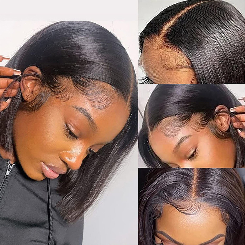 Angelbella 13x4 Heuptnamiens Human Hairlesslesless Transparent courte dentelle droite perruque avant Bob Bob de dentelle pour femmes