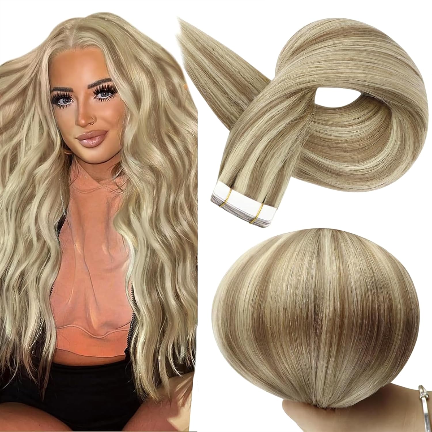 Extensions de cheveux à trame plate en PU, vrais cheveux humains