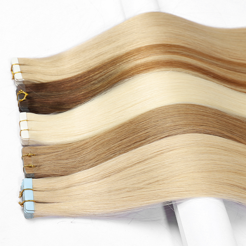Ruban blonde naturel dans les extensions de cheveux cheveux humains invisibles 613 Blonde os raide 100% cheveux vierges cru