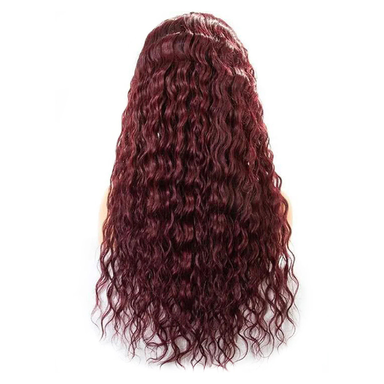 Angelbella 99J Bourgogne Water Wave Heuvraines dentelle humaine Perruques avant 180% densité sans glu sans glue 13x4 Transparent Swiss Lace Frontal Wig