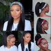 Perruque à cheveux raide, perruque brésilienne à cheveux humains, perruques de bandeau pour femmes noires 