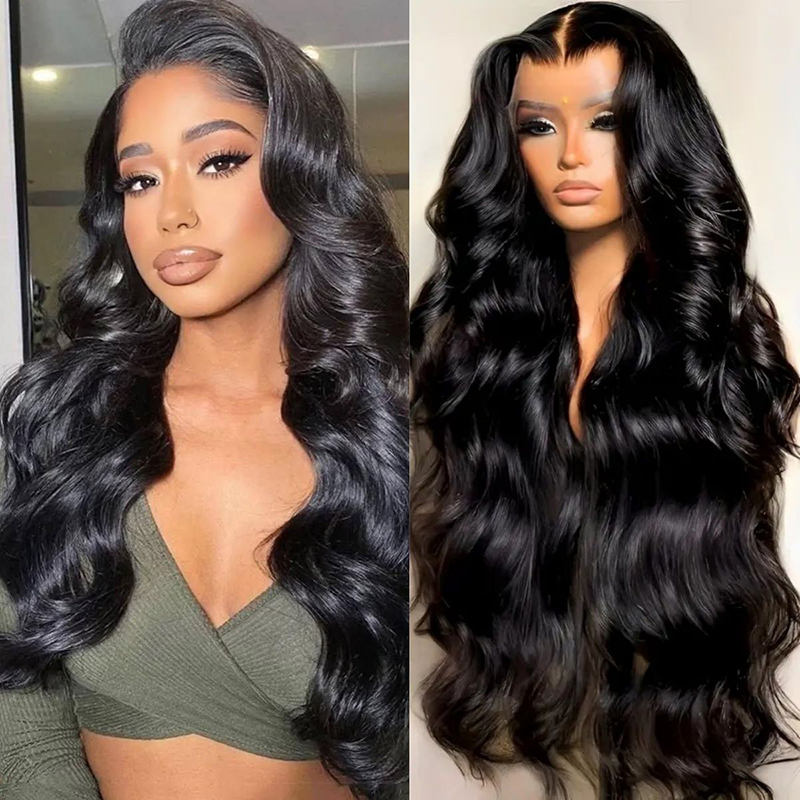 Vendeur de cheveux en gros transparent à 180% densité dentelle perruque avant du corps humain cheveux brésiliens vierge 4x4 Fermeure de fermeture perruque