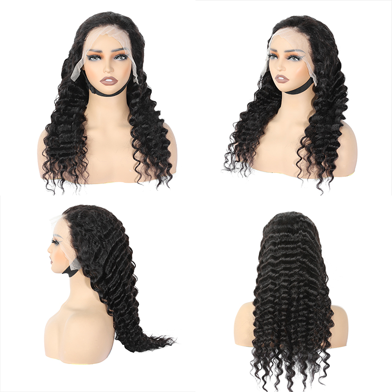 Black Natural Raw Indien Deep Deep Hd Lace Full Lace Front Pernues de cheveux humains bouclés Dee