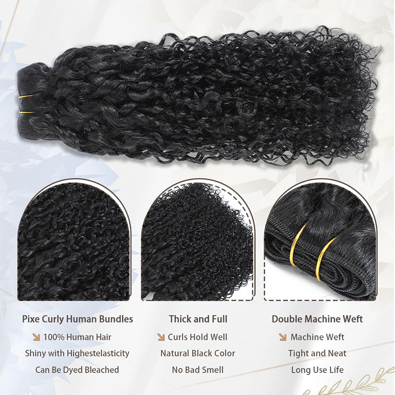 Pixie Curly Bundles Cheveux humains vague d'eau Bundles de cheveux humains 8-24 pouces Bundles Kinkycurly Tissage rapide vague d'eau avec extrémité bouclée en spirale 100% extensions de cheveux vierges crus