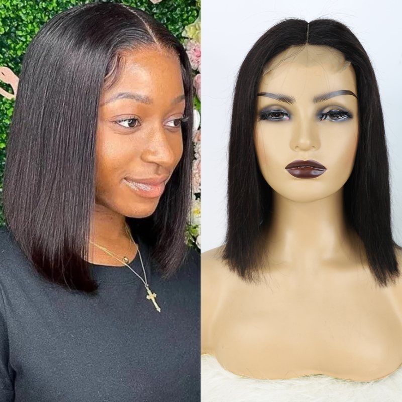 Fermeture en dentelle courte Bob Wig T Partie 4x1 Remy Human Hair for Black Women