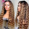 Ombre mettant en surbrillance 13x4 HD Perruques avant en dentelle transparente HEUR HEUR HEURE Honey Blonde 4/27 Pernes à cheveux humains à vague profonde pour femmes noires Wigs bouclés