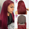 Perruque frontale droite 99J dentelle pré-cueillie brésilienne Remy Hair Wineless Wine rouge coloré à 150% de densité Human Hair Wig