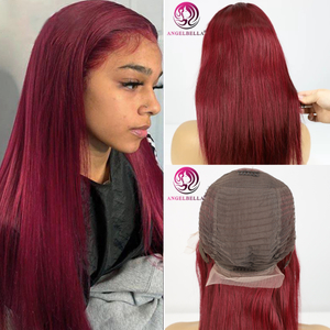 Perruque frontale droite 99J dentelle pré-cueillie brésilienne Remy Hair Wineless Wine rouge coloré à 150% de densité Human Hair Wig