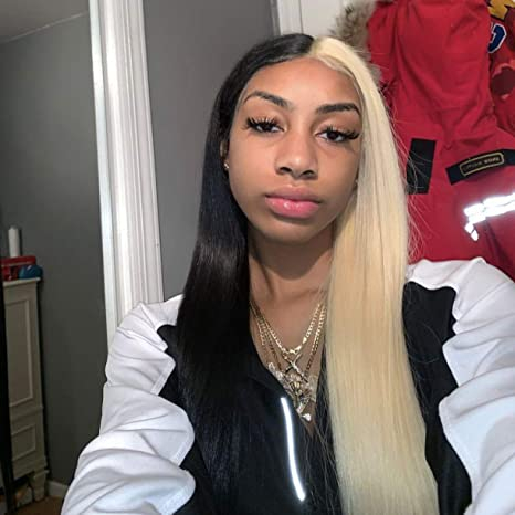 Qualité Half Black Half Blonde Couleur en gros, perruque avant en dentelle