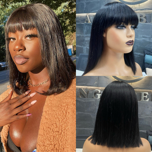 Human Hair Short Bob Wig avec une frange pour les femmes noires pas cher