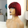 99J Bourgogne rouge bob bob de cheveux humains perruques avec frange