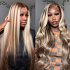 Angelbella Honey Blonde Highlight Ombre Bundles avec une partie gratuite de fermeture en dentelle 2x6