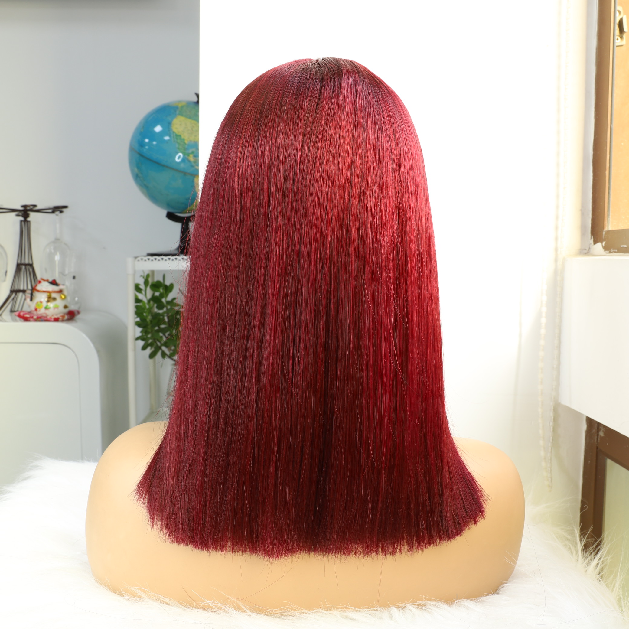 Remy Cheveux sans glue sans lace avant perruques de cheveux humains Red Bourgogne 99J Couleur 150% densité raide Perruque à cheveux humains avec bang