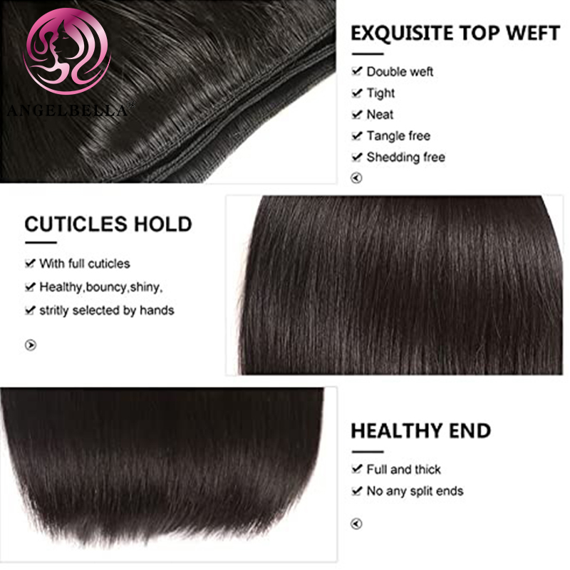 Angelbella Queen Doner Virgin Hair Brésilien Couleur naturelle 100% non transformée des faisceaux de cheveux humains crus. 