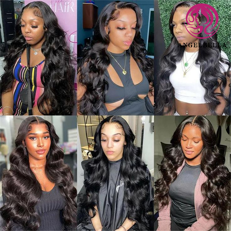 Angelbella Queen Doner Virgin Hair 13x4 Body Wave Hoil Hair Wigs Cuticule Raw Aligned Hair Transparent sans glueless Full Full HD Lace Wigs