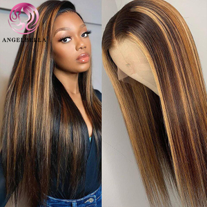 Angelbella DD Diamond Hair 13x4 Perruque frontale en dentelle transparente 4/27 # Lisistance Meilleure perruque de cheveux humains sans monuil