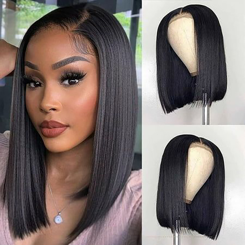 Coiffes brésiliennes de haute qualité de haute qualité de haute qualité 10 pouces brésiliennes transparents de dentelle transparente coiffure humaine silky raide bob perruques pour les femmes