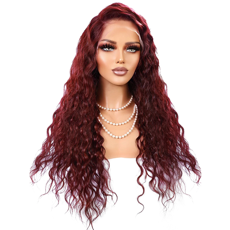 Angelbella 13x4 180% densité sans glue brésilien cheveux humains transparent perruques frontales 99J Water vague dentelle perruque avant pour les femmes