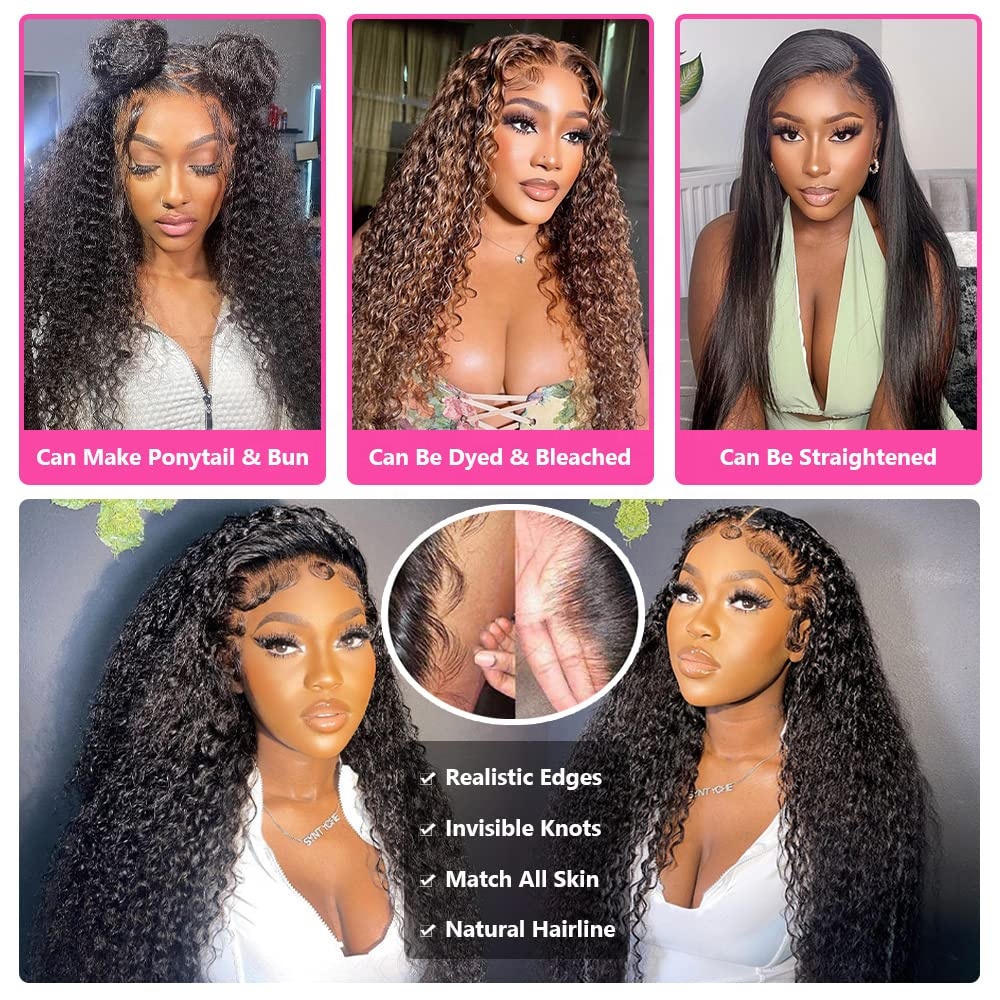 Angelbella Natural Color Jerry Curly 4x4 Long Virgin Remy Hair Wig Hd Transparent Human Human Heum Hair Lace Fermeure Wig