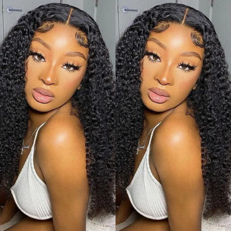 Angelbella Natural Color Jerry Curly 4x4 Long Virgin Remy Hair Wig Hd Transparent Human Human Heum Hair Lace Fermeure Wig